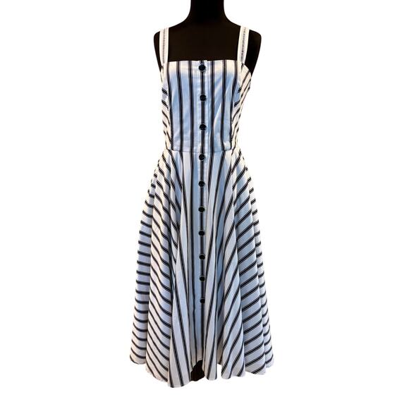 WHBM White House Black Market Stripe Button Front Fit & Flare Midi Dress $280 - Picture 1 of 6
